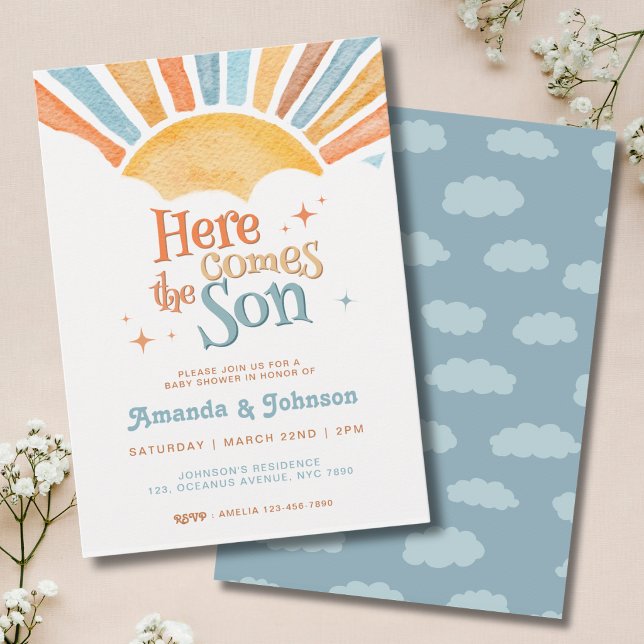 Boho Here Comes the Son Baby Shower Einladung (Von Creator hochgeladen)