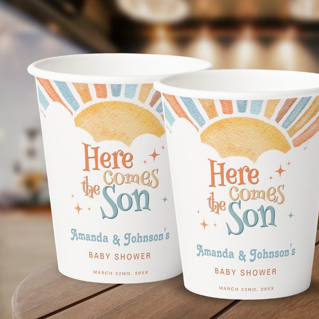 Boho Here Comes the Son Baby Shower Pappbecher (Von Creator hochgeladen)