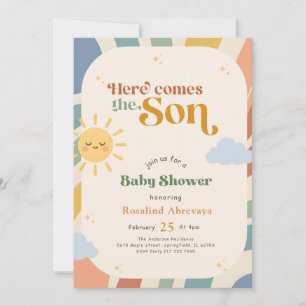 Boho Here Comes The Son Retro Sonnenschein-Baby-Pa Einladung