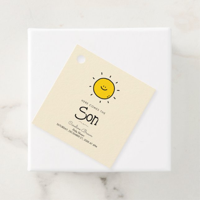 Boho Hier kommt die Son Baby Dusche Geschenkanhänger (Beispiel)