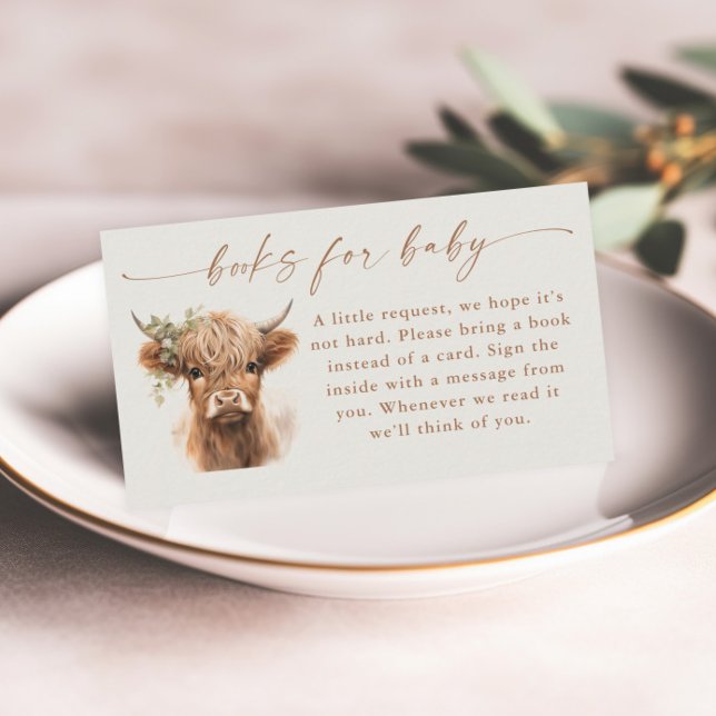 Boho Highland Cow Baby Shower Books for Baby Begleitkarte (Boho Highland Cow Books for Baby Shower Invitation Enclosure Card.)