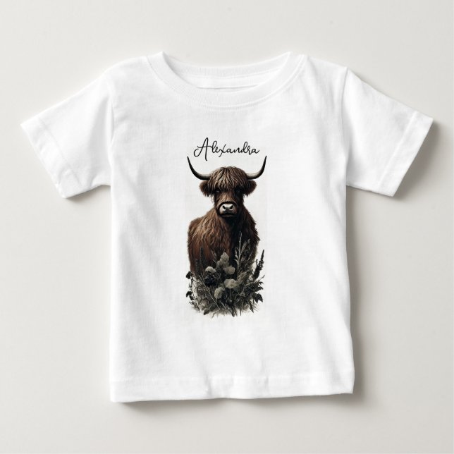 Boho Highland Cow Baby T-shirt (Vorderseite)