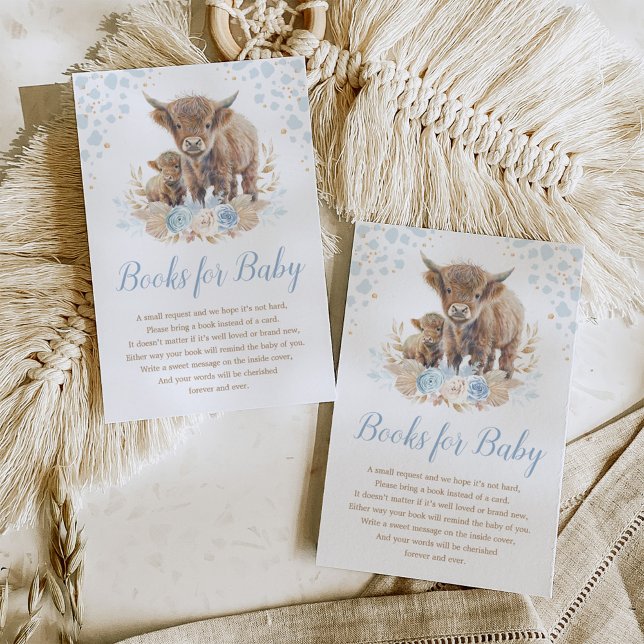Boho Highland Cow Blue Pampas Books for Baby Boy Begleitkarte (Von Creator hochgeladen)