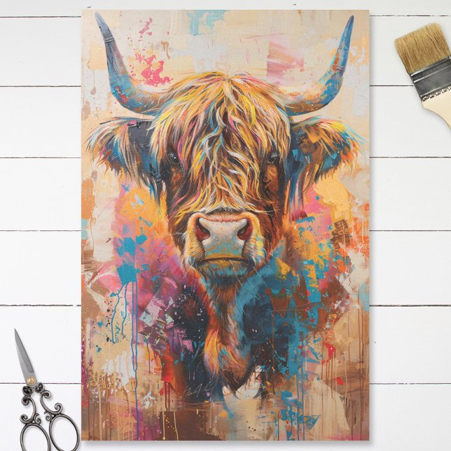 Boho Highland Cow farbenfrohe Malerei Decoupage Seidenpapier (Von Creator hochgeladen)