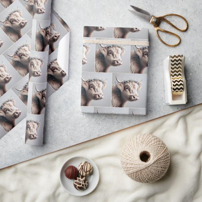 Boho Highland Cow Gipskraut Crown Geschenkpapier (Kunsthandwerk)