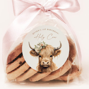 Boho Highland Cow Kindergeburtstag Party Runder Aufkleber