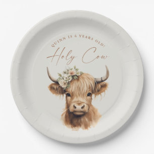 Boho Highland Cow Kindergeburtstagsfeier Pappteller