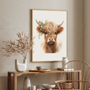 Boho Highland Cow Kunst Druck Poster