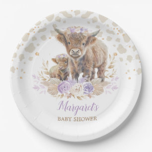 Boho Highland Cow Lila Rose Floral Baby Girl Pappteller