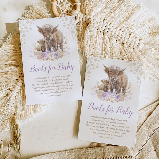 Boho Highland Cow Lilac Pampas Books for Baby Girl Begleitkarte (Von Creator hochgeladen)