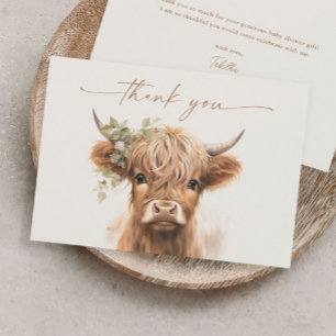 Boho Highland Cow Neutral Couples Baby Shower Dankeskarte