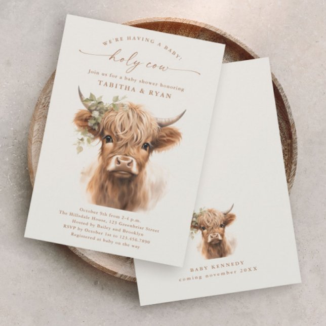 Boho Highland Cow Neutral Couples Baby Shower Einladung (Boho Highland Cow Gender Neutral Couples Baby Shower Invitations.)