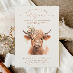 Boho Highland Cow neutrale Babyparty für Paare Einladung