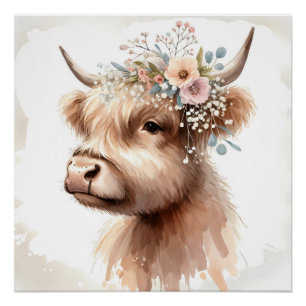 Boho Highland Cow Poster