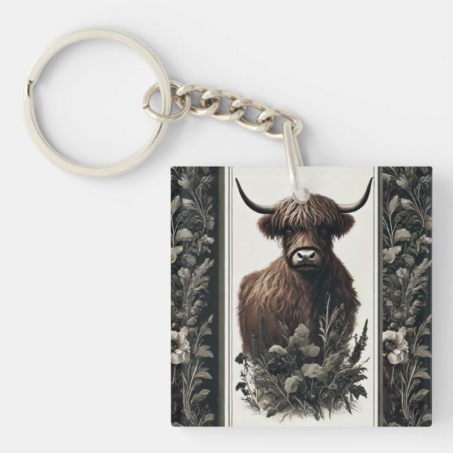 Boho Highland Cow Schlüsselanhänger (Vorderseite)