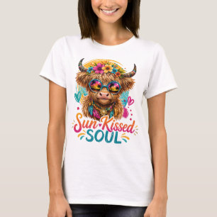 Boho Highland Cow Sonnentauchte Seele Grafik T-Shirt
