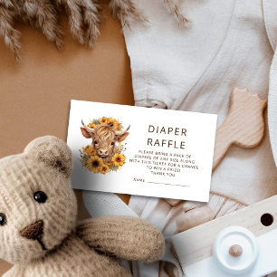 Boho Highland Cow Sunflowers Diaper Raffle Begleitkarte