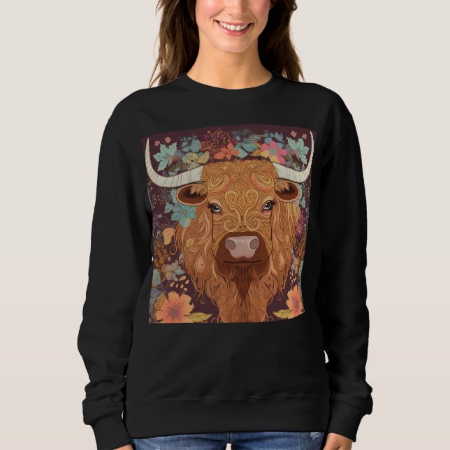 Boho Highland Cows Sweatshirt (Vorderseite)
