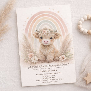 Boho Highland Kuh Neutrale Regenbogen Babyparty Einladung