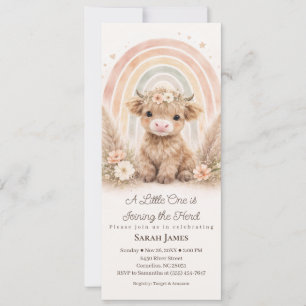 Boho Highland Kuh Slim Baby Shower Neutrales Regen Einladung