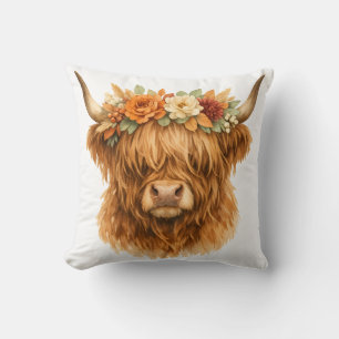 Boho Highland-Kuh-Wurfkissen mit floraler Krone Kissen