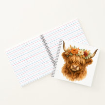 Boho Highland-Kuh-Wurfkissen mit floraler Krone |