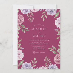 Boho-Himbeer-Ranunculus-gemalte Hochzeit Einladung