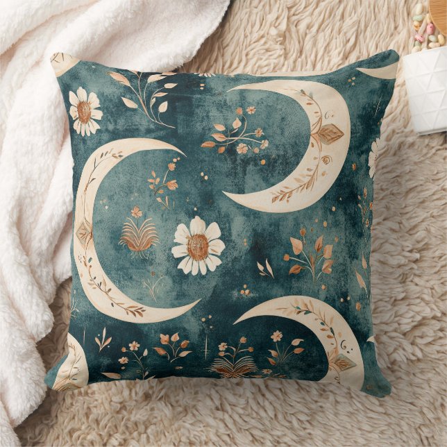 Boho-Himmels-Blumen-Mond-Muster (9) Kissen (Decke)