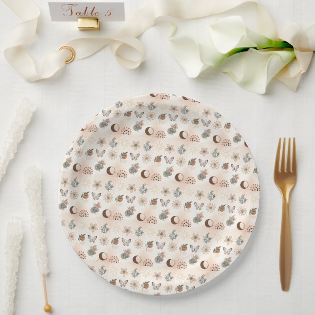 Boho-Himmels-Blumenmuster Pappteller (Hochzeit)