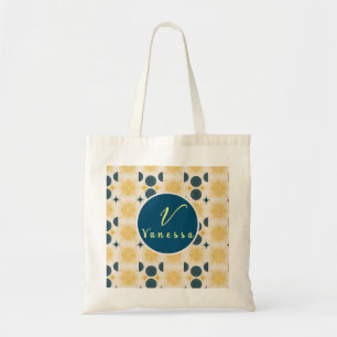 Boho Himmels-Sonne-Mond-Monogramm-Schrift Tragetasche