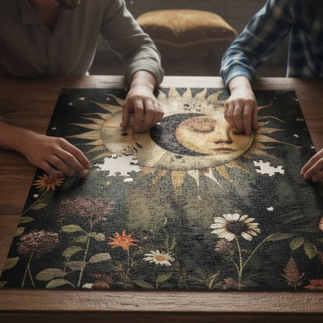 Boho Himmels-Sonne Mond Wildblumen Garten Sportswe Puzzle (Von Creator hochgeladen)