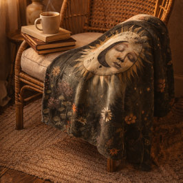 Boho Himmels-Sonne-Mond-Wildblumengarten Fleecedecke