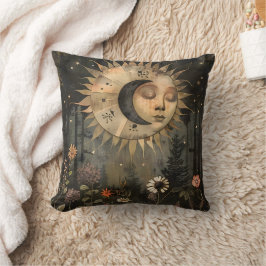 Boho Himmels-Sonne-Mond-Wildblumengarten Kissen