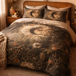 Boho Himmels-Sonne-Mond-Wildblumengarten Kissenbezug