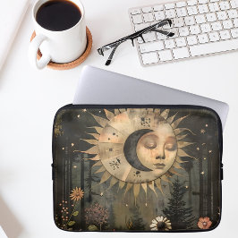 Boho Himmels-Sonne-Mond-Wildblumengarten Laptopschutzhülle