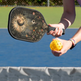 Boho Himmels-Sonnen-Mond-Wildblumengarten Pickleball Schläger