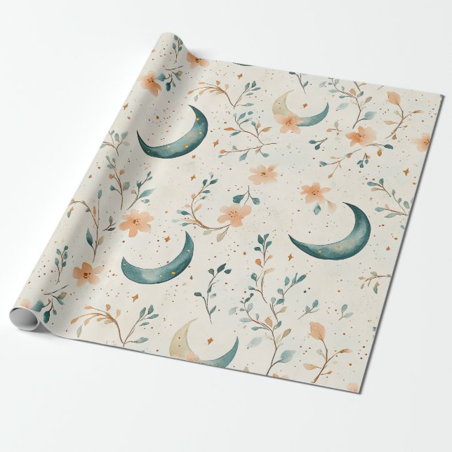 Boho Himmelsblumen-Mondmuster (1) Geschenkpapier (Ungerollt)