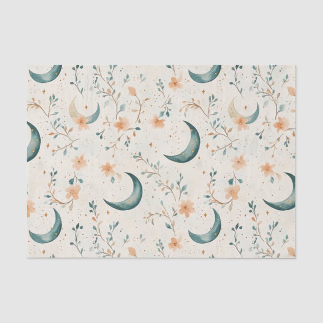 Boho Himmelsblumen-Mondmuster (1) Seidenpapier (Vorderseite)
