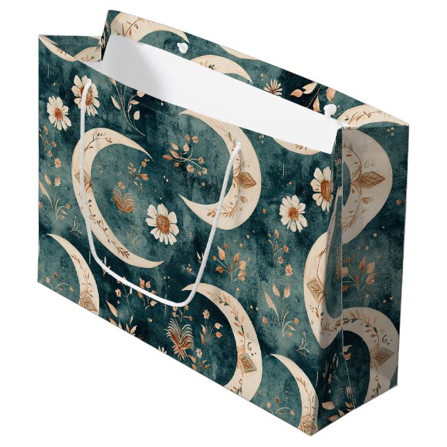 Boho Himmelsblumen-Mondmuster (9) Große Geschenktüte (Vorderseite Schrägansicht)