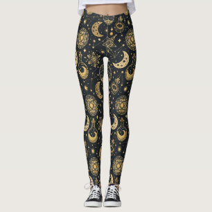 Boho Himmelsdesign mit goldenen Alchemie-Symbolen Leggings