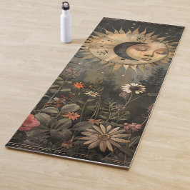 Boho Himmelsgarten mit Sonne Mond und Wildblumen Yogamatte