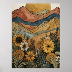 Boho Himmelsgold Sonnenberg Sonnenblume Poster