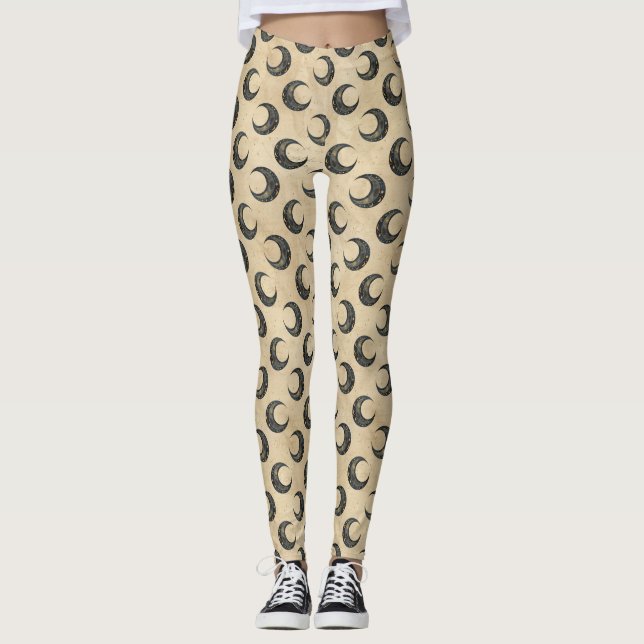 Boho Himmelsmond Goldmuster Leggings (Vorderseite)