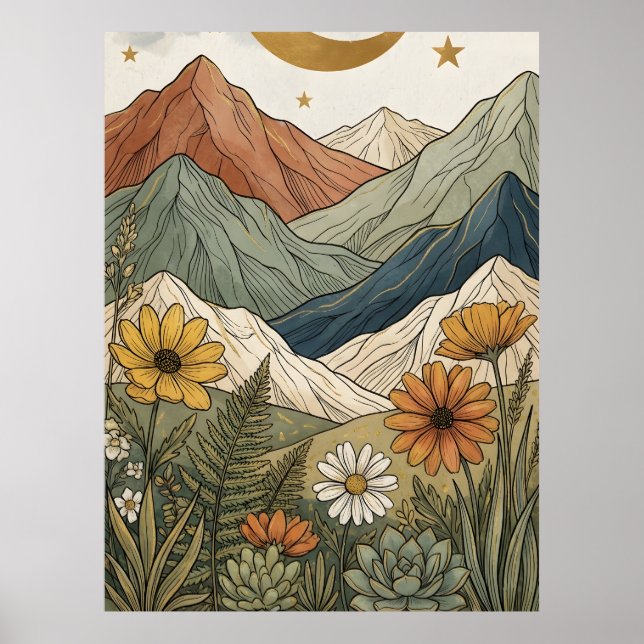 Boho Himmelsstern Gebirgs-Sukkulente Poster (Vorne)