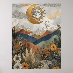 Boho Himmelsziege Mondfinsternis Mond Poster