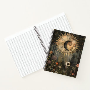 Boho Himmlische Sonne Mond Wildblumen Garten Notizbuch
