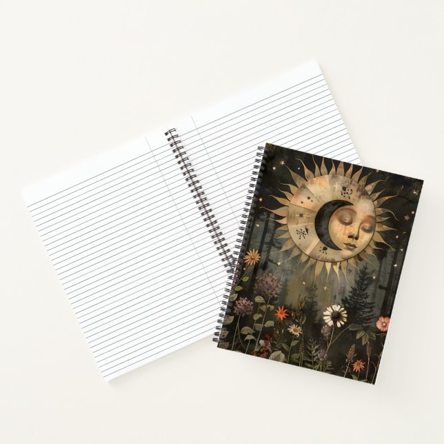 Boho Himmlische Sonne Mond Wildblumen Garten Notizbuch (Innenseite)