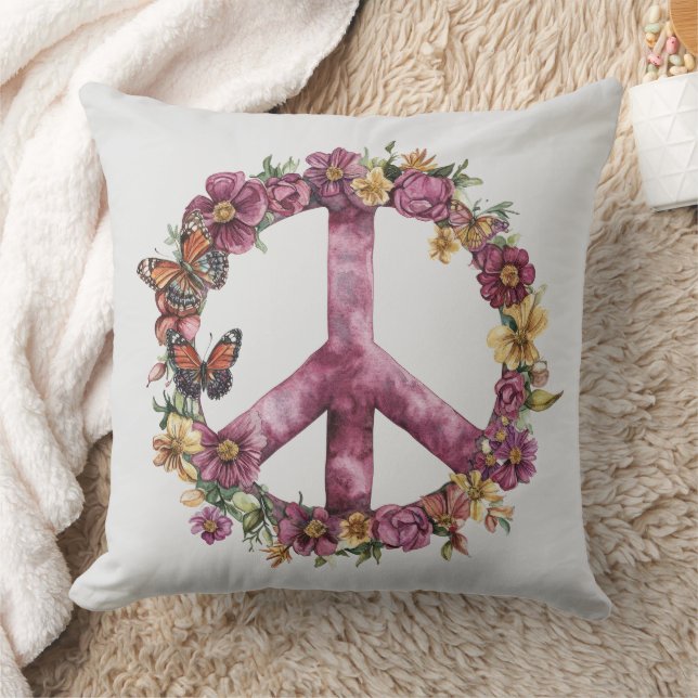 Boho-Hippie 60er 70er Friedenszeichen Kissen (Decke)