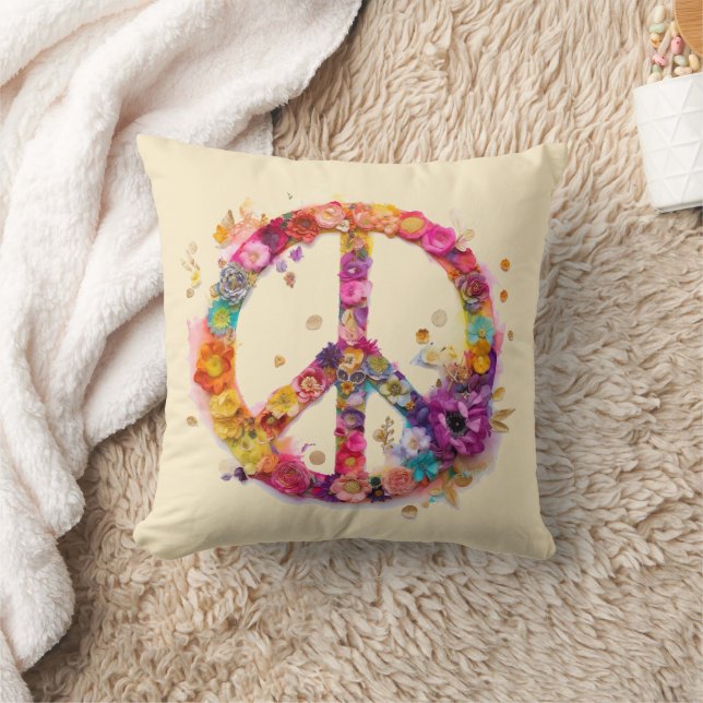 Boho-Hippie 60er 70er Friedenszeichen Kissen (Decke)