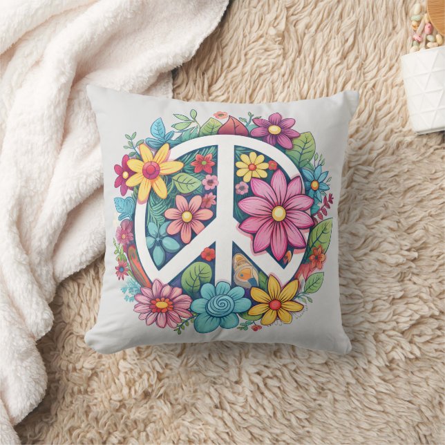 Boho-Hippie 60er 70er Friedenszeichen Kissen (Decke)